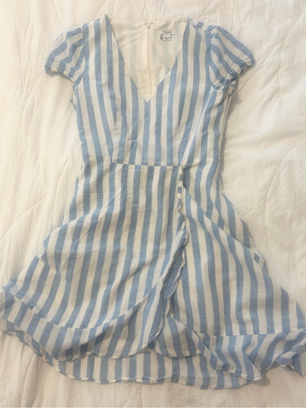 J. Crew Blue and White Striped Wrap Dress